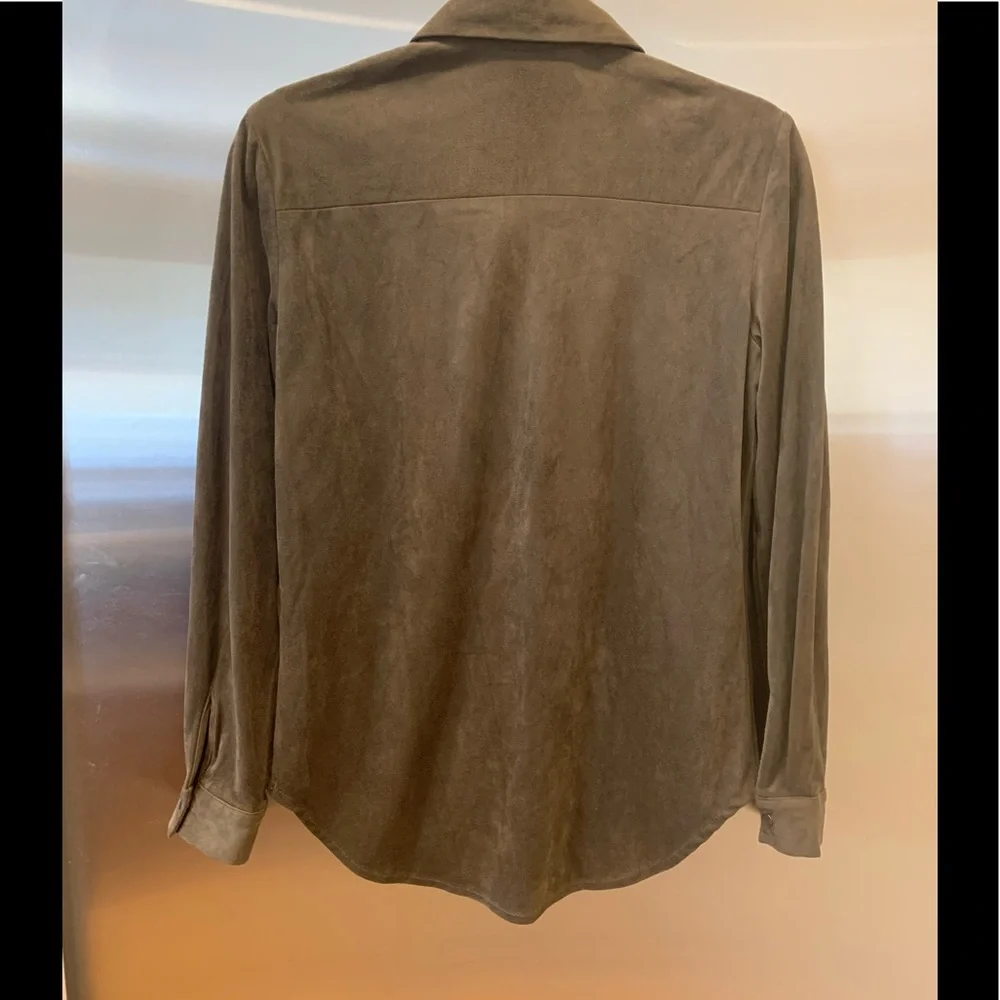 Zara Faux Suede Dark Green Shirt - Picture 2 of 7